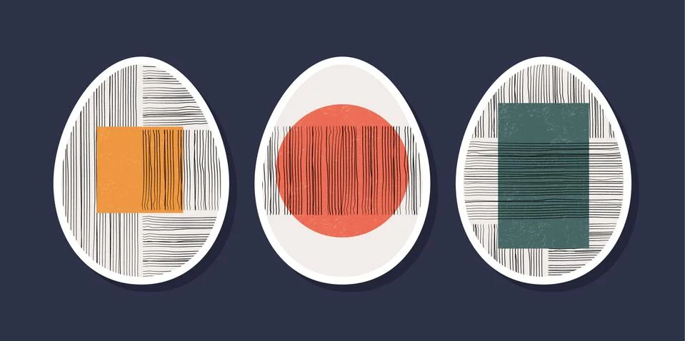 Set of minimalistic geometric easter egg with geometric shape elements. Moder Illustrazione stock