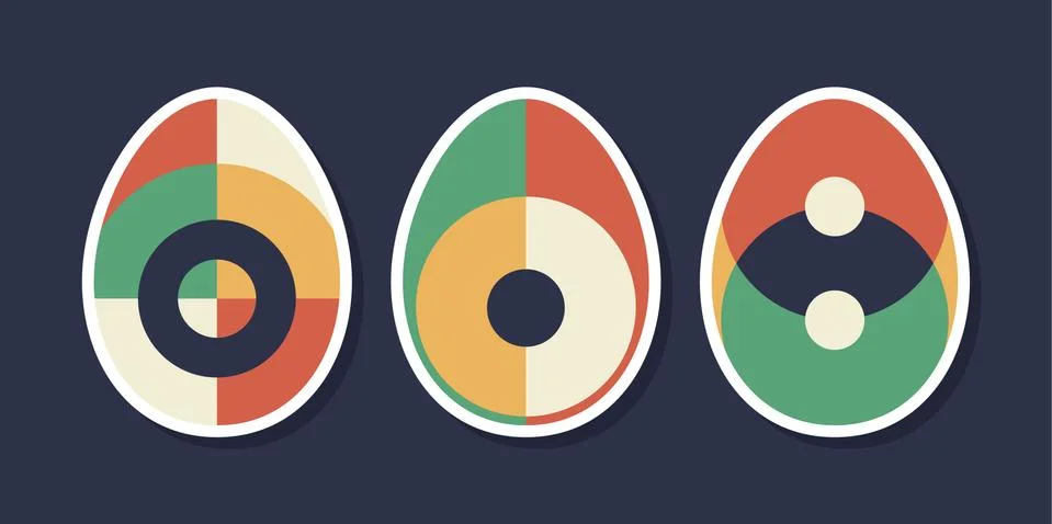 Set of minimalistic geometric easter egg with geometric shape elements. Moder Stock Illustration