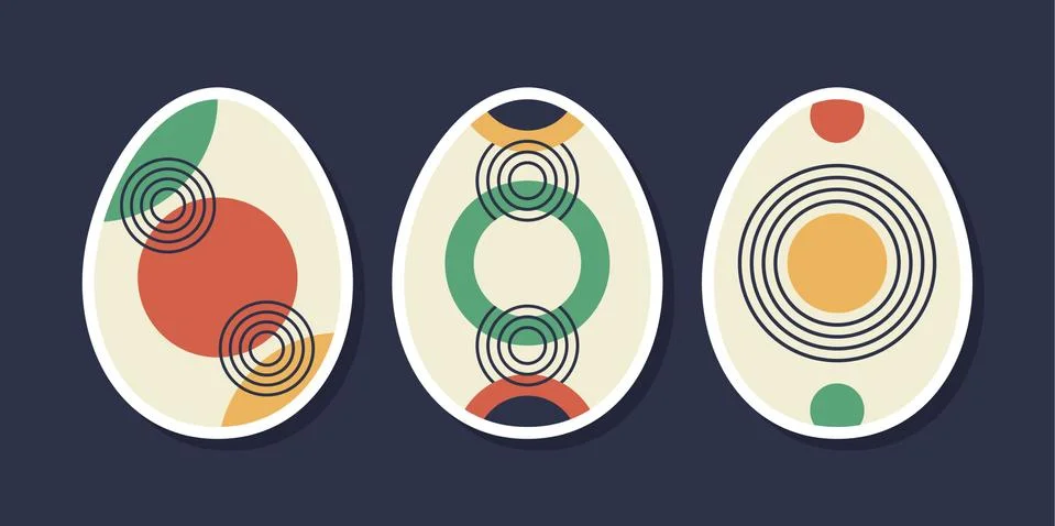 Set of minimalistic geometric easter egg with geometric shape elements. Moder Stock Illustration