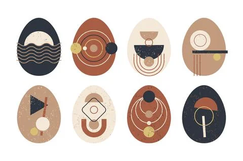 Set of minimalistic geometric easter egg with geometric shape elements. Moder Stock Illustration