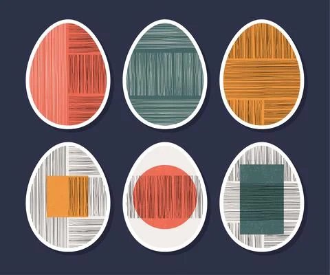 Set of minimalistic geometric easter egg with geometric shape elements. Moder Stock Illustration