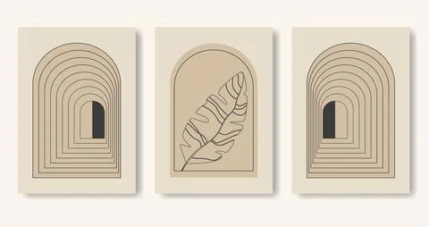 Set of minimalistic geometric illustrations. Modern style wall decor. Stock Illustration