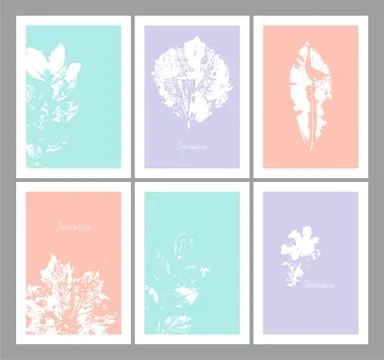 Set of minimalistic invitations. Vector foliage cards Stock Illustration