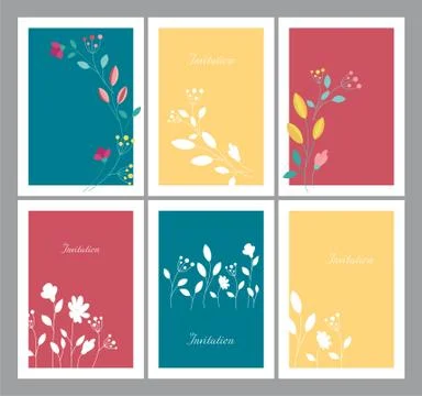 Set of minimalistic invitations. Vector foliage cards. Stock Illustration
