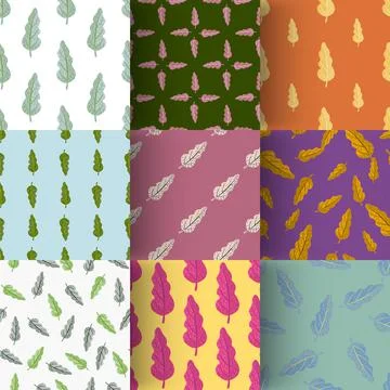 Set of minimalistic nature seamless pattern with tree elements. Vintage flora Stock Illustration