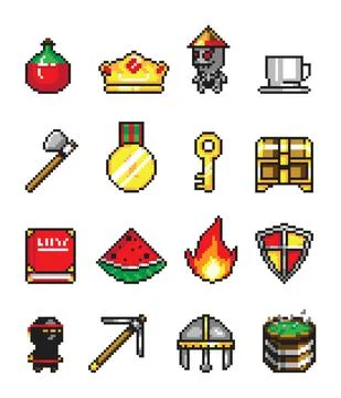 Set of minimalistic pixel art vector objects, interface items. Design elements Illustrazione stock