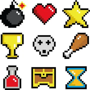 A Set of Minimalistic Pixel Vector Icons for the Game Stock Illustration