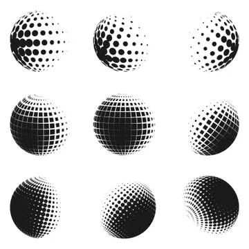 Set of minimalistic shapes. Halftone black color spheres isolated on white 스톡 일러스트