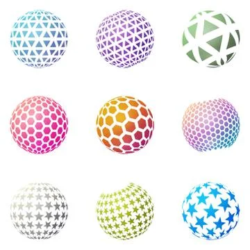 Set of minimalistic shapes. Halftone bright color spheres isolated on white 스톡 일러스트