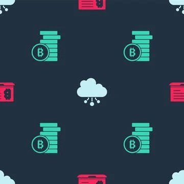 Set Mining bitcoin from laptop, Cryptocurrency cloud mining and Bitcoin on Stock Illustration