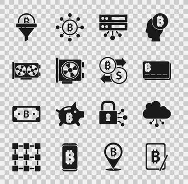 Set Mining bitcoin from tablet, Cryptocurrency cloud mining, Credit card with 스톡 일러스트