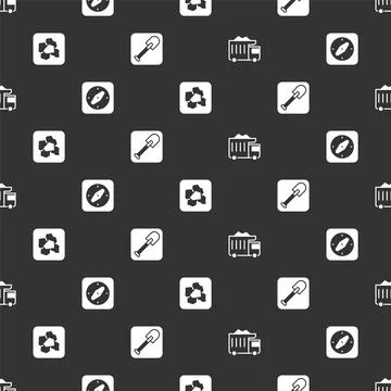 Set Mining dump truck, Compass, Gold nugget and Shovel on seamless pattern... Stock Illustration