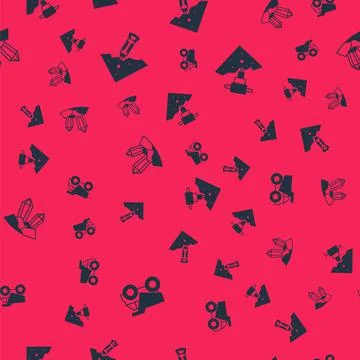 Set Mining dump truck, Construction jackhammer, Gem stone and on seamless Stock Illustration