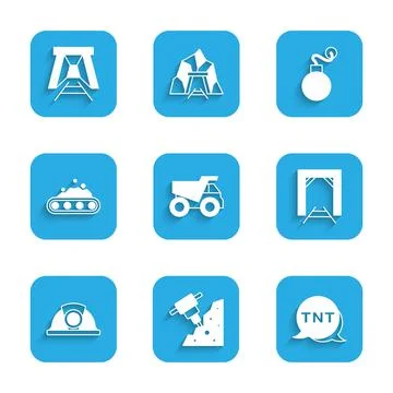 Set Mining dump truck, Construction jackhammer, Dynamite, Mine entrance, Miner イラスト素材