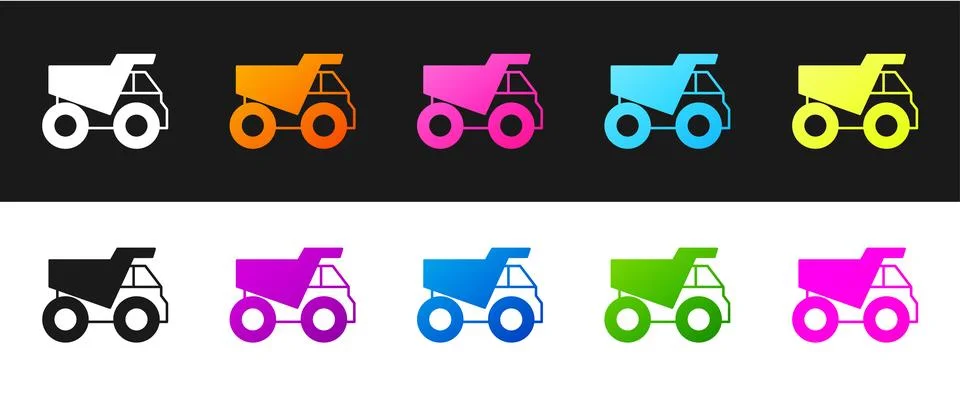 Set Mining dump truck icon isolated on black and white background. Vector Stock Illustration