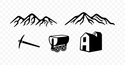 Set mining industry, mountains, mine, mine cart and pickaxe, graphic design Stock Illustration