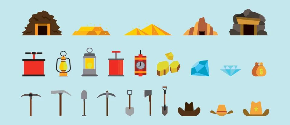 Set of mining or construction cartoon icon design template Illustrazione stock