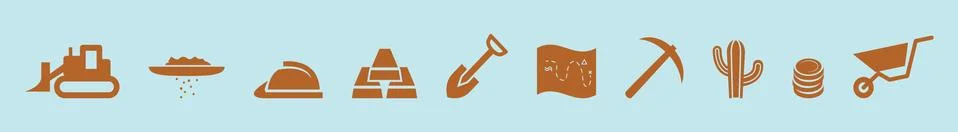 Set of mining or construction cartoon icon design template with various model Stock Illustration