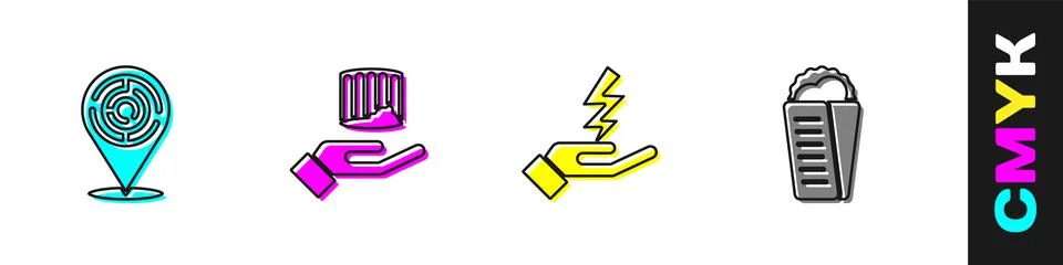 Set Minotaur labyrinth, Ancient column, Zeus and Gyros Pita Greek icon. Vector Stock Illustration