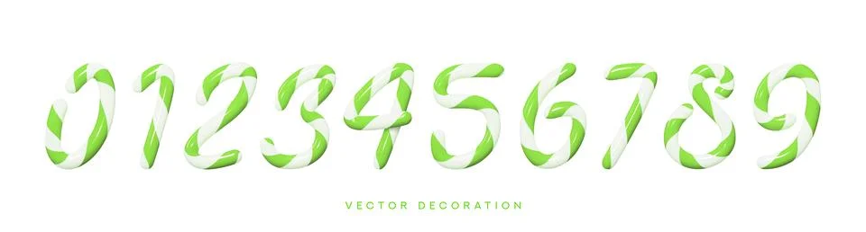 Set of mint candy cane numbers Stock Illustration