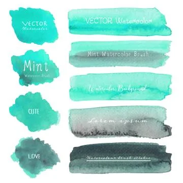 Set of mint watercolor on white background, Brush stroke watercolor, Vector i Stock Illustration