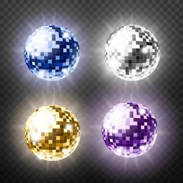 Set of mirror disco balls, realistic realistic vector illustration isolated. Stock Illustration