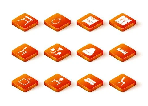 Set Mirror, Table lamp on table, Chair, Chandelier, Big bed, Pouf, Armchair and Illustrazione stock