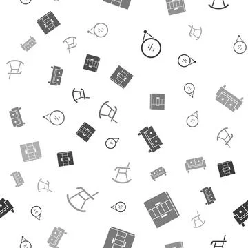Set Mirror, Wardrobe, Sofa and Armchair on seamless pattern. Vector Illustrazione stock