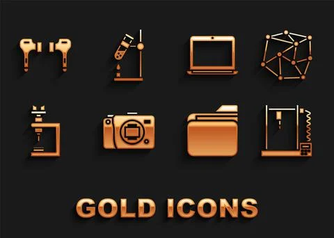 Set Mirrorless camera, Neural network, 3D printer, Document folder, Microscope Stockillustratie