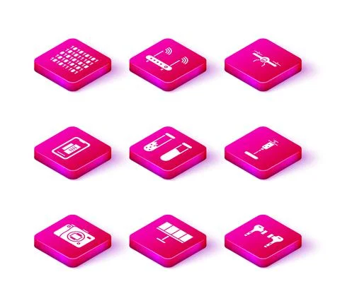 Set Mirrorless camera, Solar energy panel, Smartphone, mobile phone, Test tub Stock Illustration