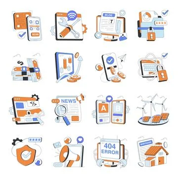 Set of Miscellaneous Flat Illustrations 스톡 일러스트
