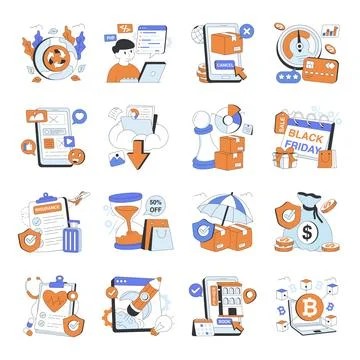 Set of Miscellaneous Flat Illustrations Illustration