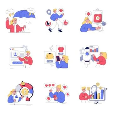 Set of Miscellaneous Flat illustrations Stock Illustration