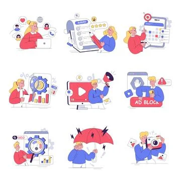 Set of Miscellaneous Flat Illustrations Stock Illustration