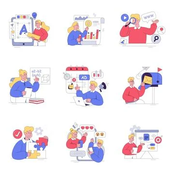 Set of Miscellaneous Flat Illustrations Stock Illustration