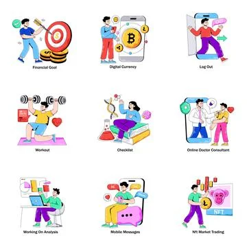 Set of Miscellaneous Flat Illustrations Stock Illustration