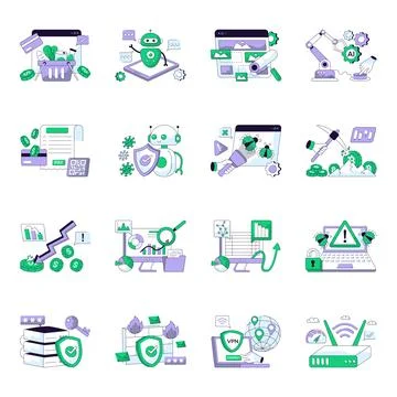 Set of Miscellaneous Flat Line Illustrations Stock Illustration