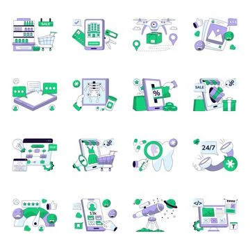 Set of Miscellaneous Flat Line Illustrations Stockillustratie