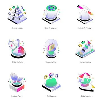 Set of Miscellaneous Isometric Icons Stock Illustration
