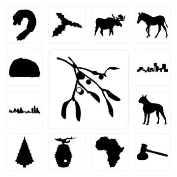Set of mistletoe outline on white background, gavel african continent beehive Free Stock Illustration