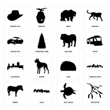 Set of mistletoe, sea turtle, zebra, taco, colorado, bulldog, police car, bea 무료 스톡 일러스트