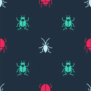 Set Mite, Cockroach and Beetle bug on seamless pattern. Vector イラスト素材