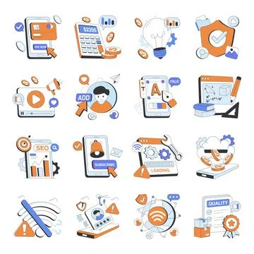 Set of Mixed Flat Illustrations 스톡 일러스트