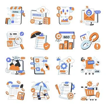 Set of Mixed Flat Illustrations Illustration