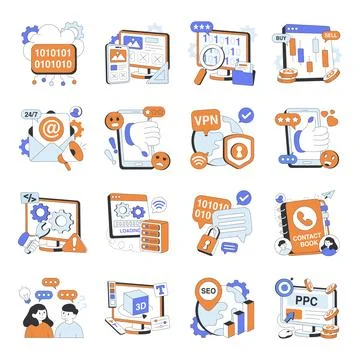 Set of Mixed Flat Illustrations Stock Illustration