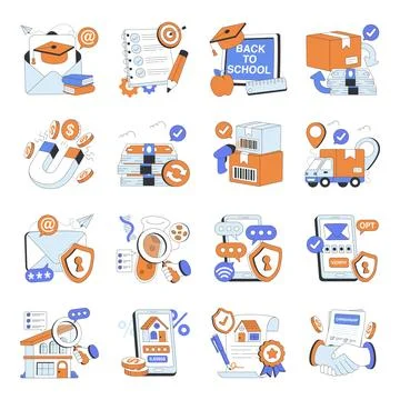 Set of Mixed Flat illustrations Stock Illustration