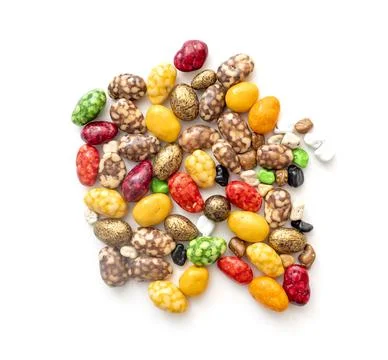 Set of mixed glazed dragee on white background. Colored Turkish delight. Stock-Fotos