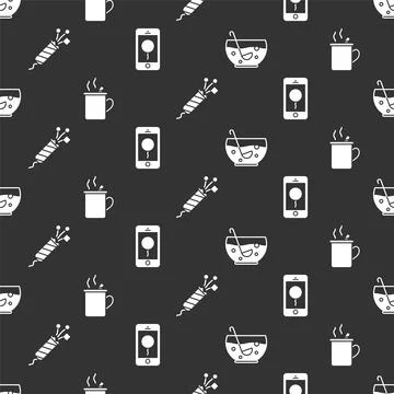 Set Mixed punch in bowl, Mulled wine, Firework rocket and Mobile with birthday Stock Illustration