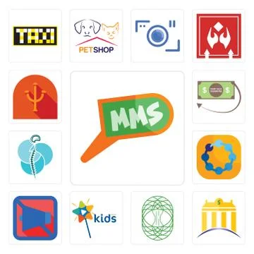 Set of mms, banque, celtic tree life, kids channel, mobile silent, teamspirit 免费库存插图