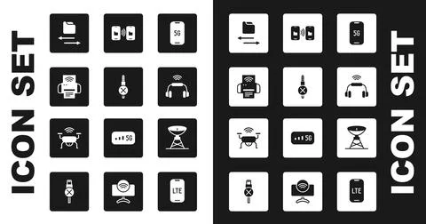 Set Mobile with 5G, No audio jack, Smart printer system, Transfer files Illustrazione stock